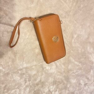 Zip-Around Wristlet Wallet in Cognac Brown